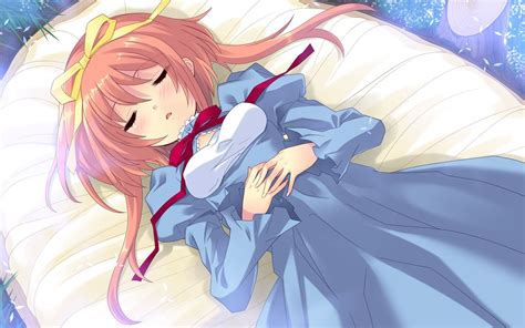 Anime Girl With Brown Hair Sleeping In A Bed