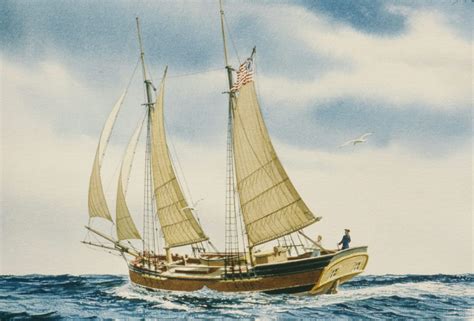 Colonial Schooner Watercolor In Sailing Ship Paintings