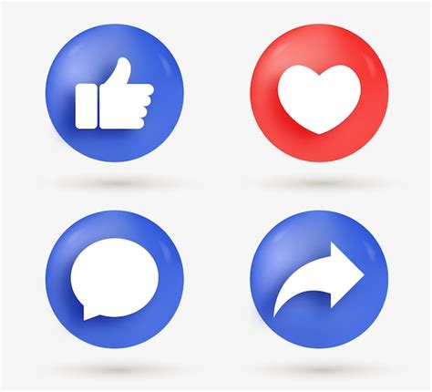 Premium Vector Like Love Comment Share Buttons In Modern Style 3d
