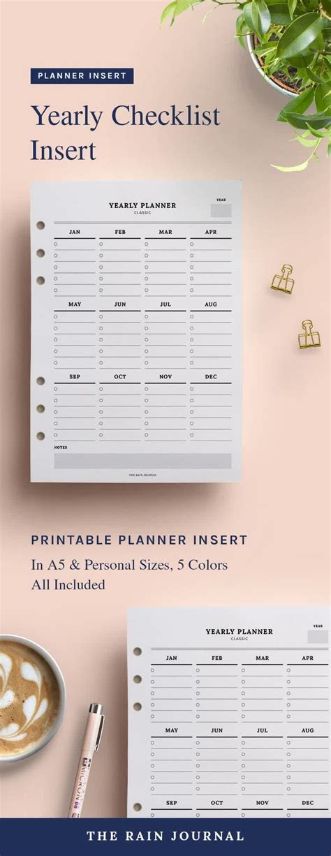 Printable Yearly Planner Insert Checklist Insert A5 Size Image 7 Daily