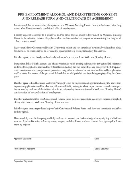 Pre Employment Consent And Release Form For Drug And Fill Out And