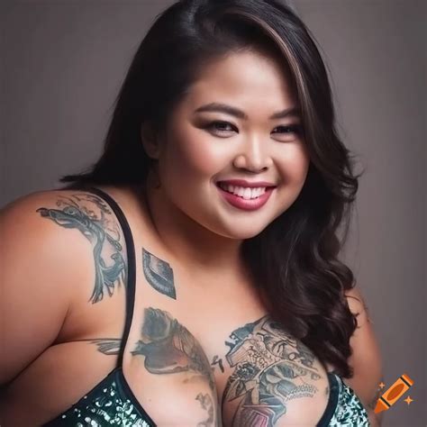 Photorealistic Full Body Photo Of Smiling Plus Size Filipina Model With