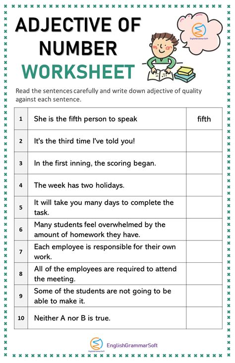 Adjectives For Numbers Worksheet