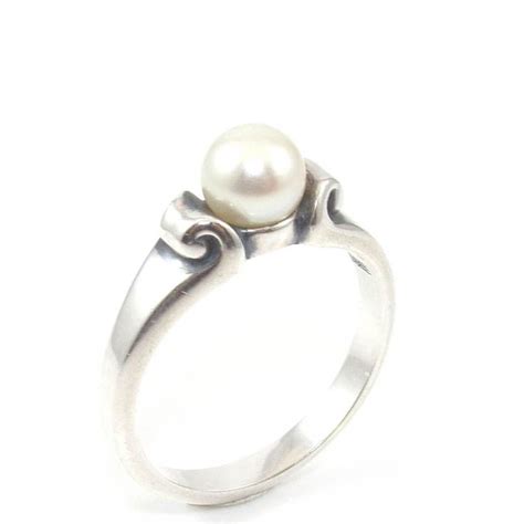 James Avery Sterling Silver Scroll With Cultured Pearl Ring Size 825