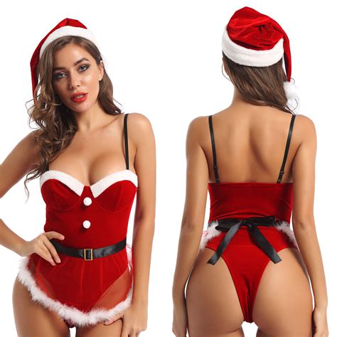 Uk Sexy Womens Lingerie Set Santa Christmas Dress Hat Velvet Babydoll