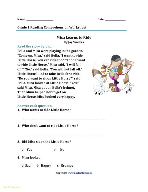 Reading Comprehension Worksheets For 1st Grade — Db
