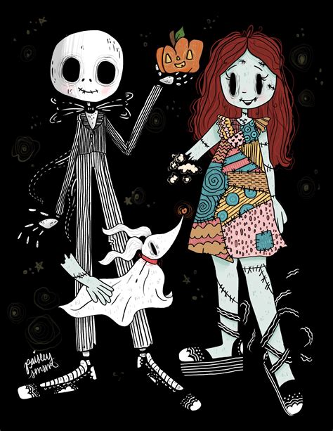 Decided To Draw Jack Sally And Zero To Get In The Spooky Spirit R
