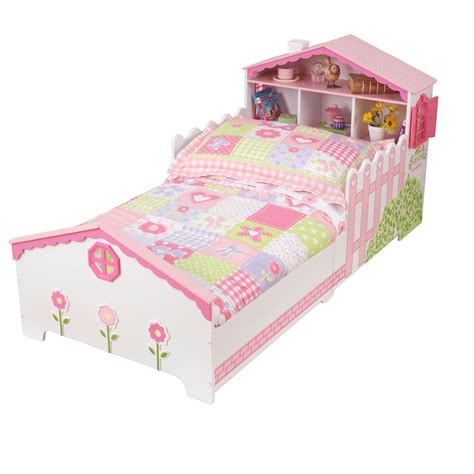 Kidkraft Dollhouse Toddler Bed White With 4 Piece Bedding Set Bundle