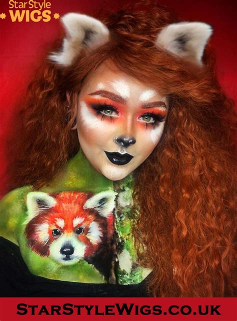 Red Crimped Wig Costume Wigs Animal Makeup Panda Face Painting