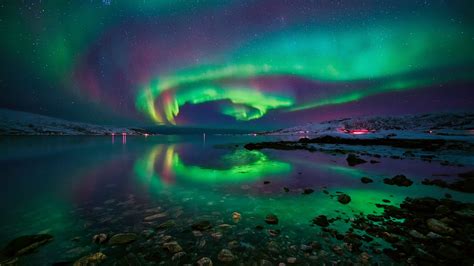 Northern Lights Norway Snow Rocks Sea Stars Beautiful Night