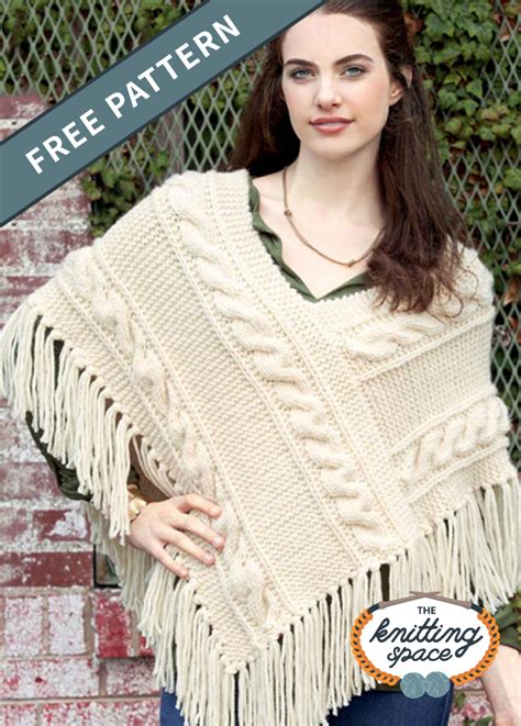 Stylish Knitted Cabled Poncho FREE Knitting Pattern