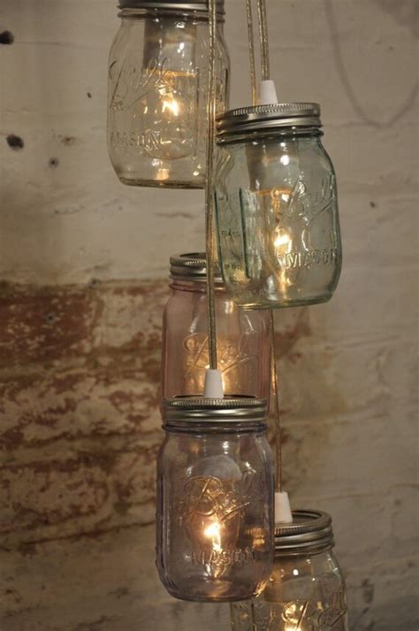 5 Mason Jar Chandelier Light With A Hint Of Color Pendant