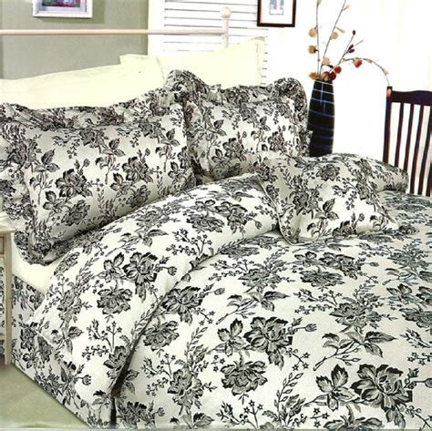 6 Pc Jacquard Damask Silver Black Floral Duvet Cover Bedspread Luxury