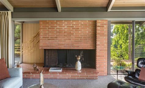 Midcentury Modern Brick Fireplace Google Search Post And Beam Mid