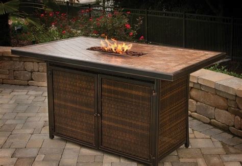 Agio Balmoral Patio Dining Strip Bar Propane Patio Fire Pit Fire Pit