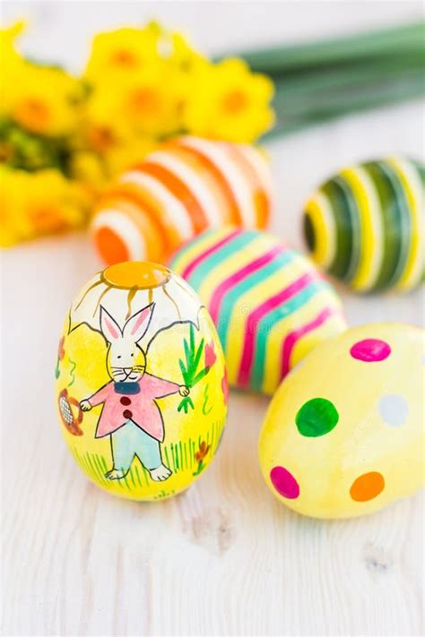 Easter Eggs With Yellow Daffodils Stock Image Image Of Hide Festival