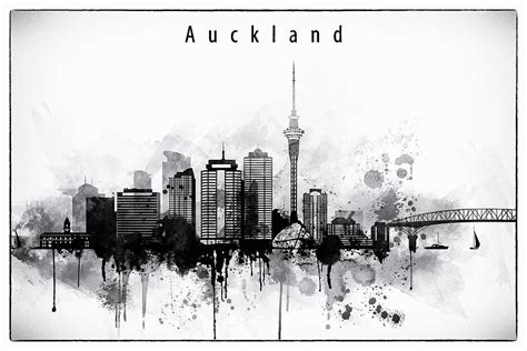 Black And White Auckland City Skyline Digital Art By Dim Dom Pixels
