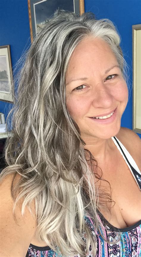 Pretty Long Wavy Gray Hair On A Real Natural Woman Long Gray