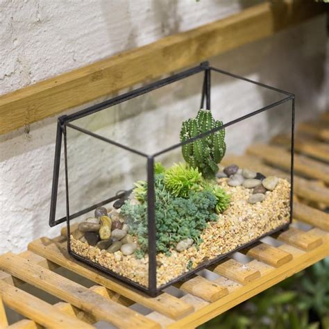 Handmade Rectangle Clear Glass Geometric Terrarium Box With Lid For Succulent Fern Moss Micro