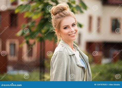 Pretty Young Beautiful Model Woman With A Smile In A Stylish Stock