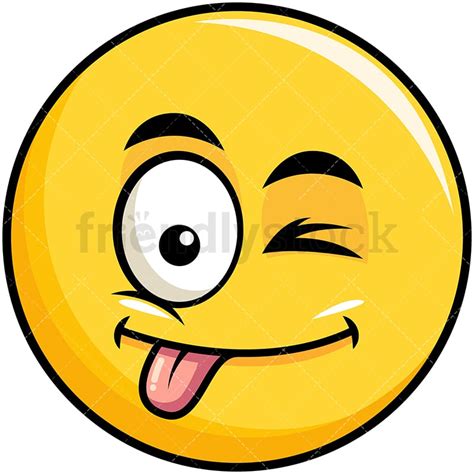 Winking Tongue Out Yellow Smiley Emoji Cartoon Vector Clipart Friendlystock