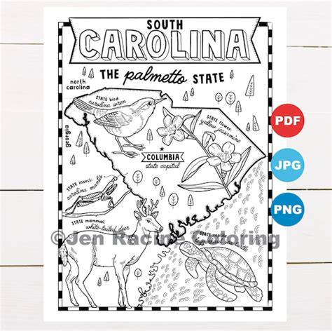 South Carolina Coloring Page United States State Map Etsy