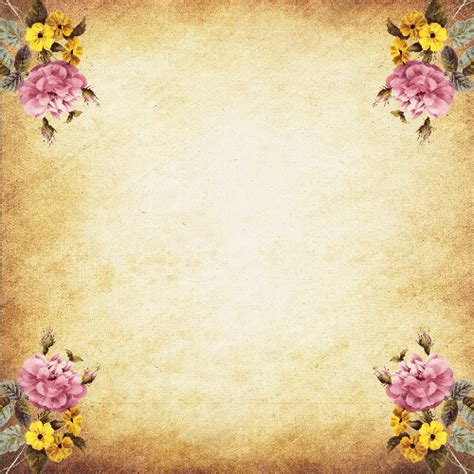 Old Yellowed Scrapbook Paper Design With Flowers Free Printable