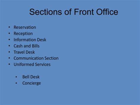 Ihm Notes Layout And Sections Of Front Office