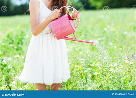 Woman Watering Flowers Stock Image Image Of Holding 25693661