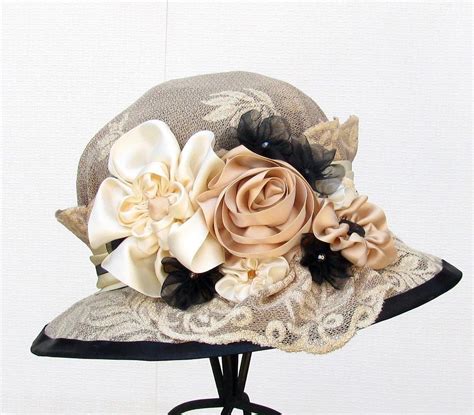 Elaborate Millinery 1900s Vintage Style Lace Hat Wide Brim Summer Hats