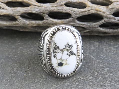 Men S White Buffalo Turquoise Sterling Silver Ring Size Etsy