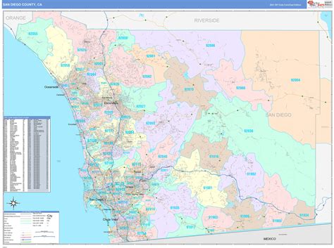 San Diego County, CA Wall Map Color Cast Style by MarketMAPS