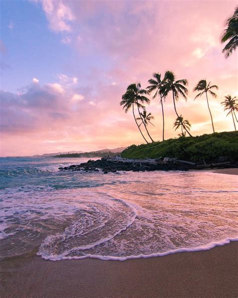 Sunset In Hawaii With Palm Trees Beautiful Islands Sunset Travel
