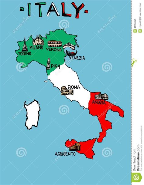 Mapa De Italia Con Los Monumentos Stock De Ilustración Imagen 41130852