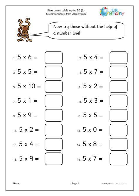 5 Times Table Practice Up To 10 Multiplication By