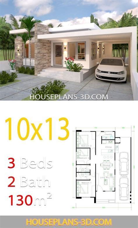 3 Bedrooms Home Design Plan 10x12m Samphoas Plansearch House