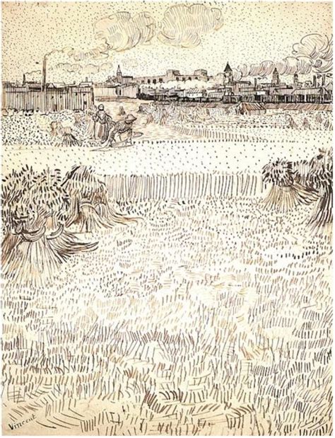 Wheat Field With Sheaves And Arles In The Background By Vincent Van