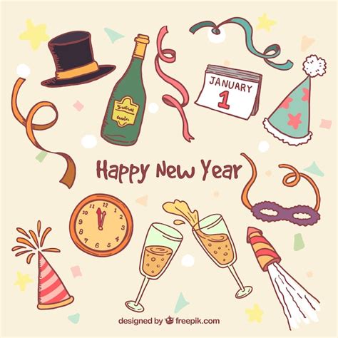 Premium Vector Hand Drawn New Year Party Elements