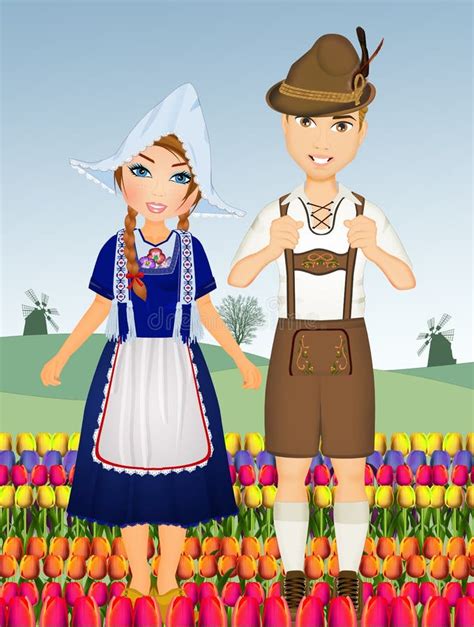 Dutch Traditional Costume Of Man And Woman Stock Illustration
