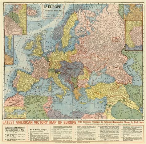 American Victory Map Of Europe Made After The End Of Ww 1 Showing