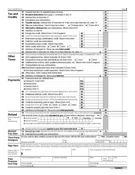 Form 1040 Nr Us Nonresident Alien Income Tax Return