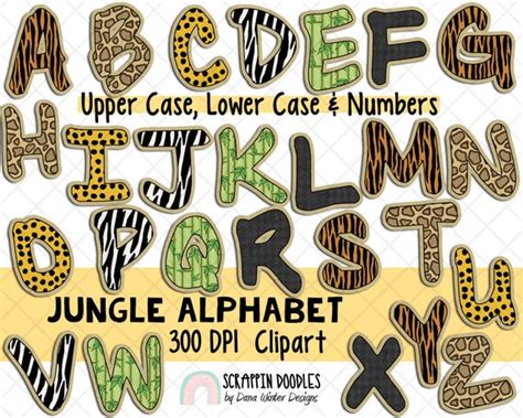 Jungle Alphabet Clipart Safari Clip Art Digital Letters Etsy Jungle