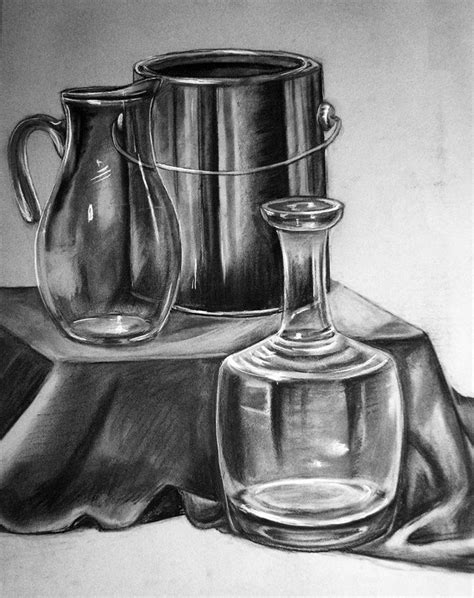 Charcoal Jug And Bottle ~ Shading And Contrasts See Inside Those Who