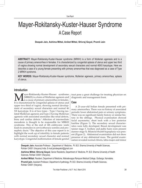 Pdf Mayer Rokitansky Kuster Hauser Syndrome A Case Report