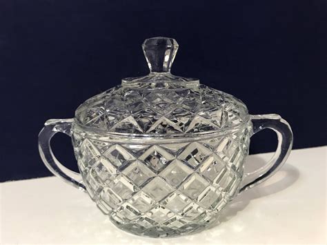 Vintage Glass Diamond Pattern Sugar Creamer W Glass Tray 3 Pc Etsy