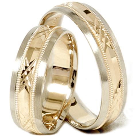 Gold Matching His Hers Swiss Cut Wedding Band Ring Set Ebay