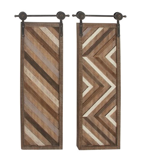 Decmode Brown Wood Linear Carved Geometric Wall Decor With Suspended