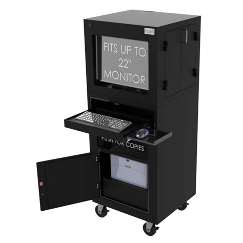 These computer enclosures are made of metal to withstand industrial environments. DFP355 Mobile Computer & Printer Workstation Enclosure
