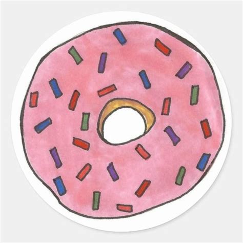 Pink Frosted Donut Doughnut Sprinkles Junk Food Classic Round Sticker