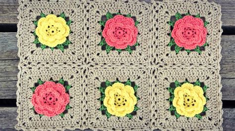 Crochet Rose Flower Square Blanket